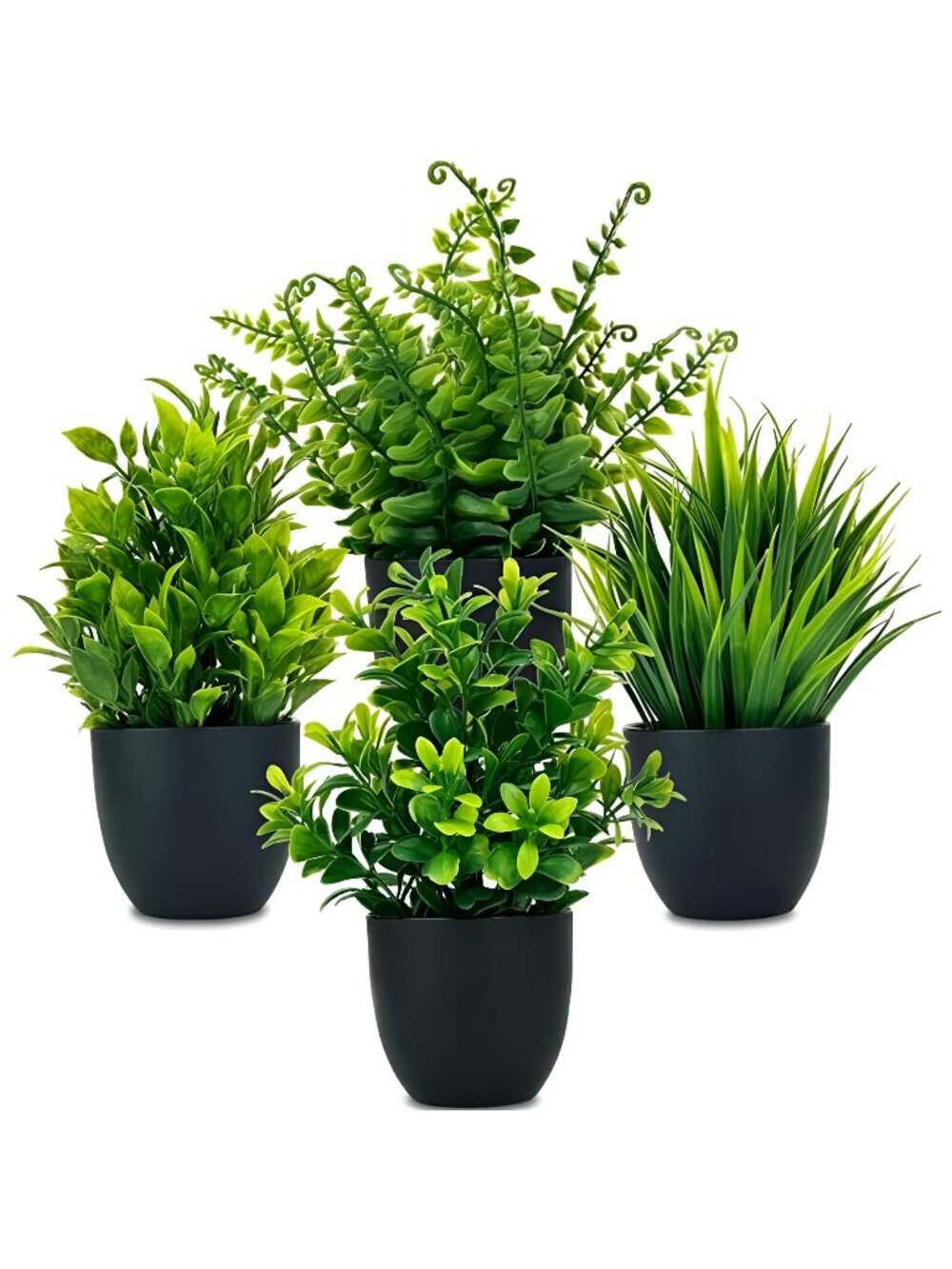 Set of 4 Fake Plants 7” Small Potted Plants Artificial Plants Indoor Mini